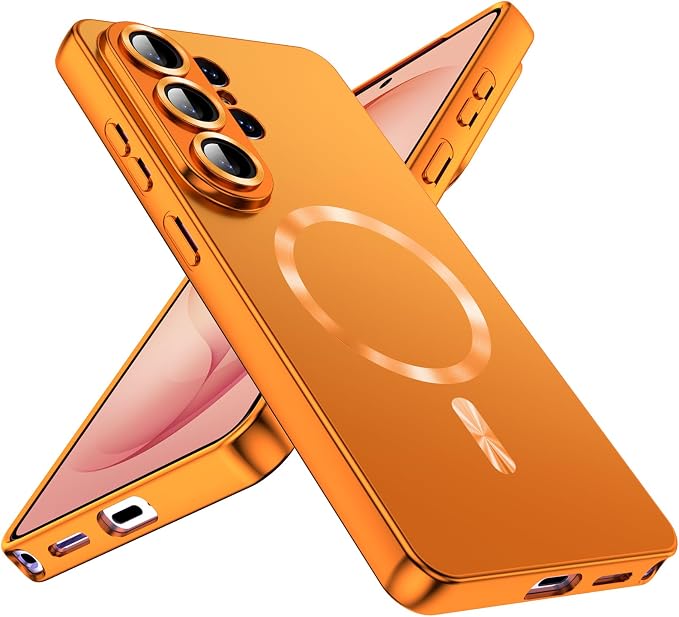 for Samsung Galaxy S26 Ultra Case,Luxury Plating Matte Case for Galaxy S26 Ultra Full Camera Lens Cover & Privacy Screen Protector Cute Women Girls Phone Cover for S 26 Ultra,Orange