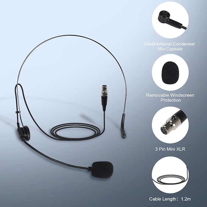 Phenyx Pro PTU-5000 Wireless Lapel Microphone with Mini XLR Jack, Unidirectional Condenser Cartridge, Ideal for Stage, Church, Conference, Interviews, Video Recording