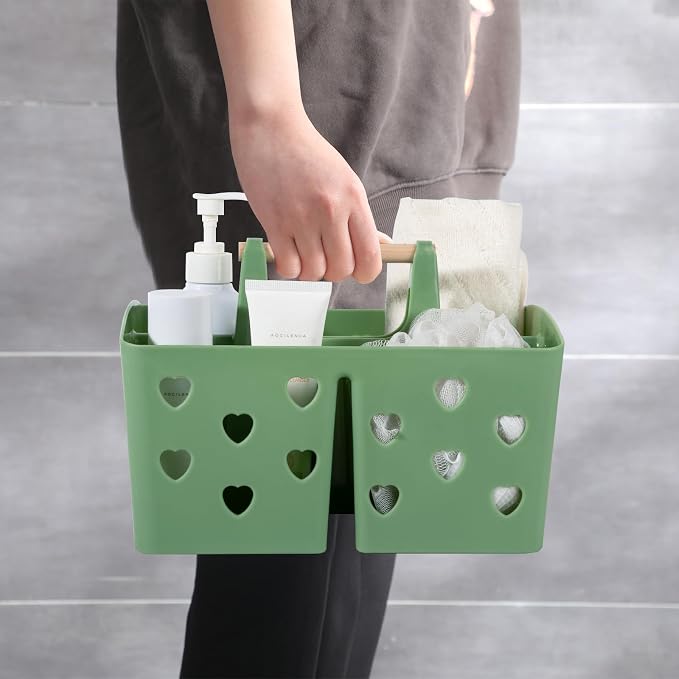Anyoifax Portable Shower Caddy Plastic Shower Basket Organizer Divided Bathroom Caddy Storage Cleanning Caddy Tote with Handle for College, Dorm Room, Kitchen, Green