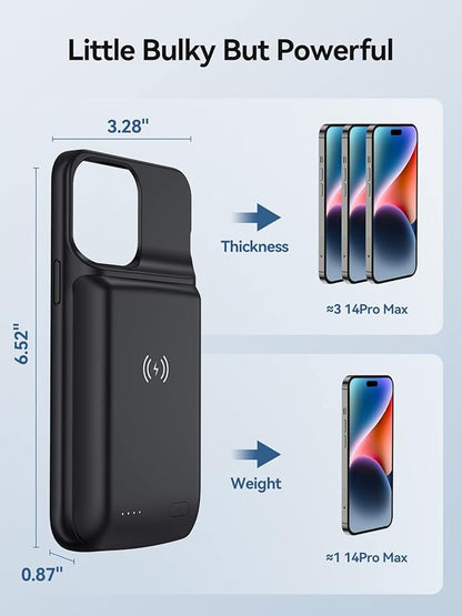 NEWDERY Battery Case for iPhone 14 Pro Max,14 Plus 10000mAh,Qi Wireless Charging,Wired Headset,Sync-Data Supported, Rechargeable Charger Cover for iPhone 14/13/12 Pro Max/14 Plus Black