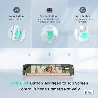 COMITOK Only for iPhone, MOGO [Apple MFi Certified] Gimbal Stabilizer for iPhone Stabilizer for Video Recording, Native Camera Control by Remote & Apple Watch, Background Mode Tracking in iOS26