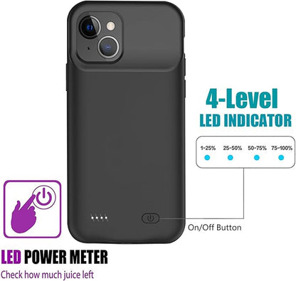 Battery Case for iPhone 12 Mini /13 Mini, Upgraded 6500mAh Rechargeable Portable Charging Case Compatible with iPhone 12 Mini /13 Mini (5.4 inch) Extended Battery Pack Protective Charger Case (Black)