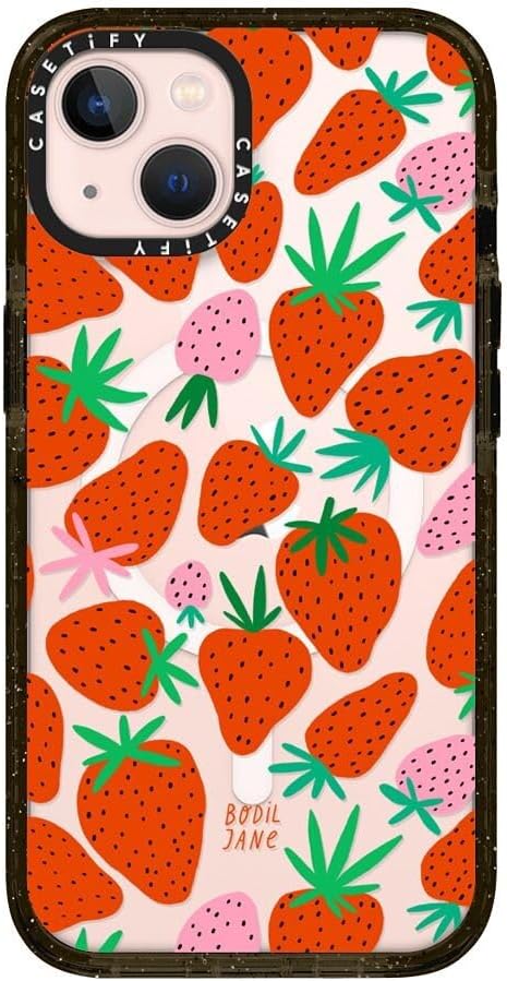 CASETiFY Impact iPhone 13 Case [ 6.6ft Drop Protection/Compatible with Magsafe ] Strawberries - Clear Black