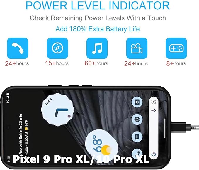 Battery Case for Google Pixel 9/10 Pro XL, 10000mAh Portable Protective Charging Case with Wireless Charging Compatible for Pixel 9/10 Pro XL (6.8 inch) Battery Pack Charger Case with Carplay (Black)