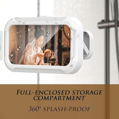 Waterproof Shower Phone Holder, 360° Rotatable Retractable Anti-Fog Wall Mount Case for 4-7" Smartphones, Thick-Case Friendly