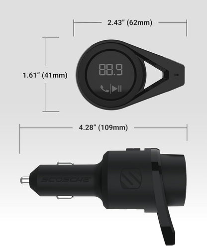 Scosche BTFM9 FM Bluetooth Transmitter Car, Dual 12W USB-C and USB-A Charging Ports, Fast Type C Car Charger, Wireless Radio Bluetooth Adapter, Hands-Free Kit for Calls, Siri and Google Assistant