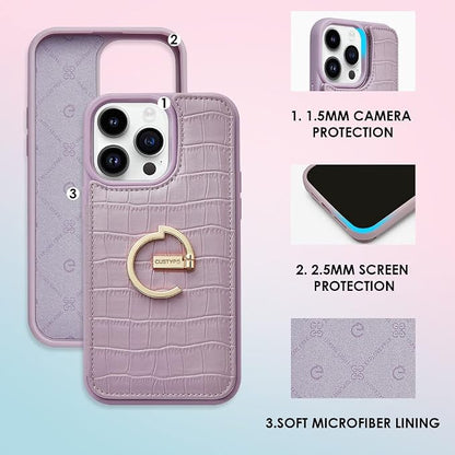 CUSTYPE for iPhone 14 Pro Max case Wallet with Card Holder, 180° Rotation Ring Holder Stand Card Slots Case,Leather Double Snap Cover with Wallet for Women and Girls 6.7 "-Purple