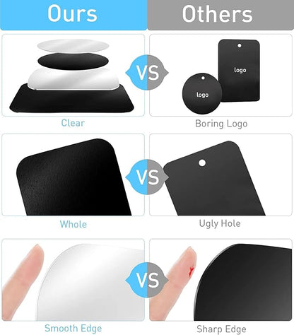 SALEX Phone Metal Stickers for Magnetic Mount. Replacement Set of 16 Magnet Metal Plates Inside Cell Phone Case. Silver Sticky 3M Adhesive Backing Car Small Rectangular Iron Discs for Holder Crafts