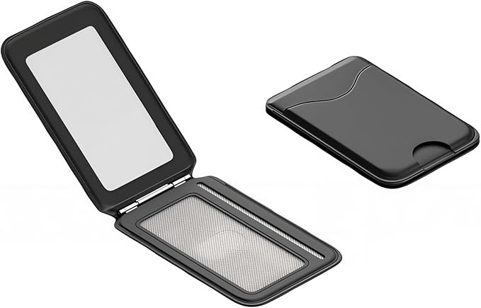 Upgraded for Magsafe Wallet, Strong Magnetic Phone Wallet with Adjustable Stand, Built in Makeup Mirror, 5 Card Holder, RFID Blocking (Black fold)