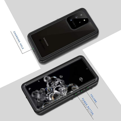 Lanhiem for Samsung Galaxy S20 Ultra Case, IP68 Waterproof Dustproof with Built-in Screen Protector, Heavy Duty Full Body Protective Phone Case for Samsung S20 Ultra 5G, Black/Clear