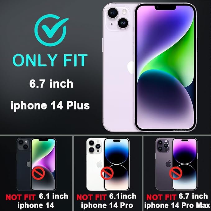 for iPhone 14 Plus Case with 2Pcs Tempered Glass Screen Protector and 1Pcs Camera Lens Protector, Military Grade 3 in 1 Heavy Duty Shockproof/Drop Proof/Dust Proof Case (Purple/Pink)