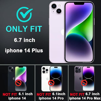 for iPhone 14 Plus Case with 2Pcs Tempered Glass Screen Protector and 1Pcs Camera Lens Protector, Military Grade 3 in 1 Heavy Duty Shockproof/Drop Proof/Dust Proof Case (Red/Black)