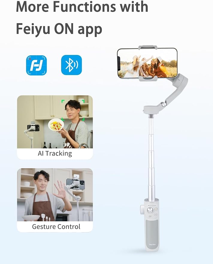 FeiyuTech VB4 Kit 3-Axis Smartphone Gimbal–Built-in 8.5" Extension Rod, AI Face Tracking&Fill Light, Carrying Case for for iPhone,Samsung Galaxy, Google Pixel Series, Motorola – Payload 9.2 oz