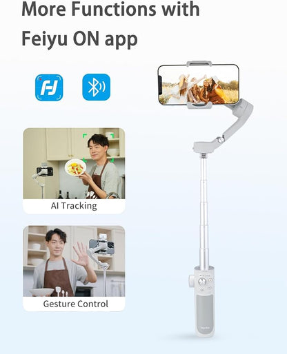 FeiyuTech VB4 Kit 3-Axis Smartphone Gimbal–Built-in 8.5" Extension Rod, AI Face Tracking&Fill Light, Carrying Case for for iPhone,Samsung Galaxy, Google Pixel Series, Motorola – Payload 9.2 oz