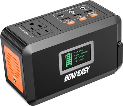 HOWEASY Portable Power Station,120W(240W Peak) Solar Generator,88Wh Lithium Battery Power with 110V AC Outlet/DC/USB/LED Light for Outdoor Camping Trip Hunting Emergency(Solar Panel Optional)