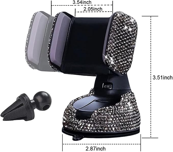 SUNCARACCL Bling Car Phone Holder, 360°Adjustable Crystal Auto Phone Mount Universal Rhinestone Car Stand Phone Holder Car Accessories for Windshield Dashboard and Air Outlet (Black)