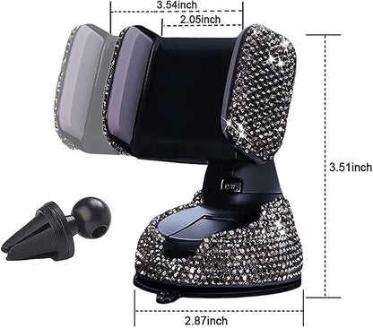 SUNCARACCL Bling Car Phone Holder, 360°Adjustable Crystal Auto Phone Mount Universal Rhinestone Car Stand Phone Holder Car Accessories for Windshield Dashboard and Air Outlet (Black)