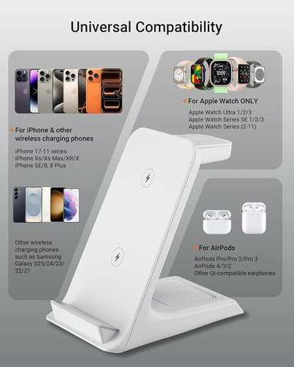 Wireless Charger for Thick Cases of 10MM/Otterbox/Heavy Duty, 3 in 1 Charging Dock for iPhone 17 16 15 14 Pro Max, Phone Stand Charging Station for Multiple Devices for Apple Watch/AirPods