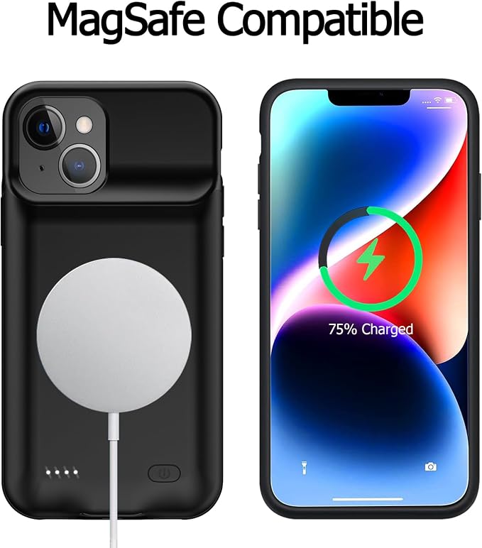 Battery Case for iPhone 14, [10000mAh] Enhanced Rechargeable Portable Protective Qi Wireless Charger Case Battery Pack Support CarPlay Wireless Charging Case Compatible with iPhone 14 (6.1 inch)-Black