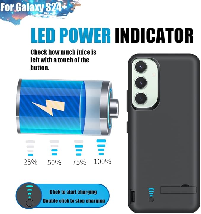 Sitong Battery Case for Samsung Galaxy S24+, 5000mAh Rechargeable Extended Battery Charging Charger Case, Add 100% Extra Juice, Not Compatible with S24 or S24 Ultra (6.7 inch) Black