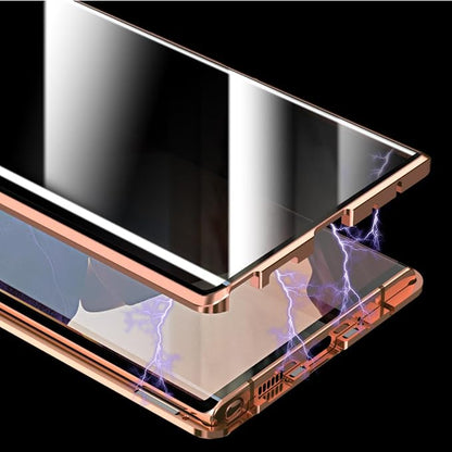 for Samsung S24 Ultra Magnetic Tempered Glass Double-Sided Phone Case, Anti peep Adsorption Cover, 360 Full Body Protection Magnetic Phone Case for Samsung Note Series (S24Ultra,Silver)