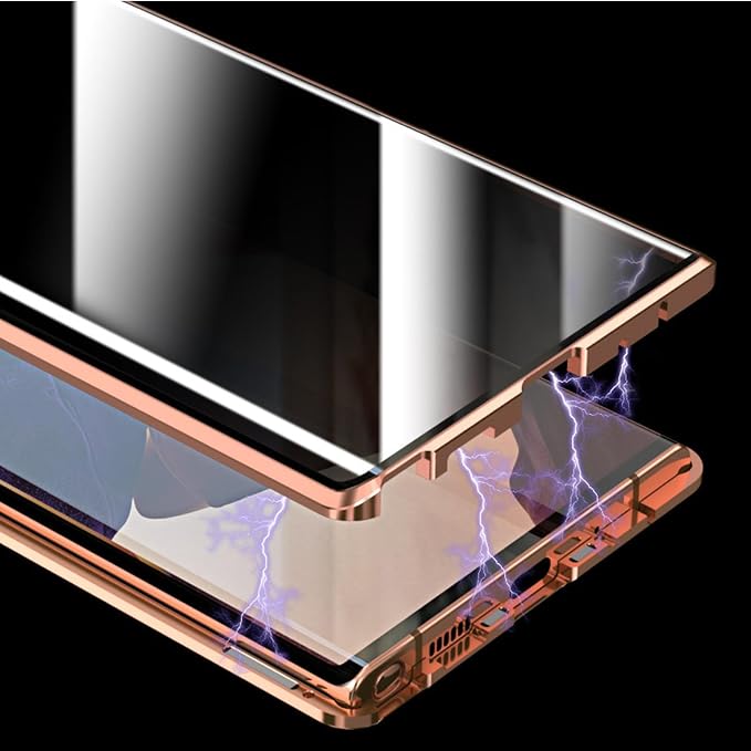 for Samsung S24 Ultra Magnetic Tempered Glass Double-Sided Phone Case, Anti peep Adsorption Cover, 360 Full Body Protection Magnetic Phone Case for Samsung Note Series (S23Ultra,Gold)