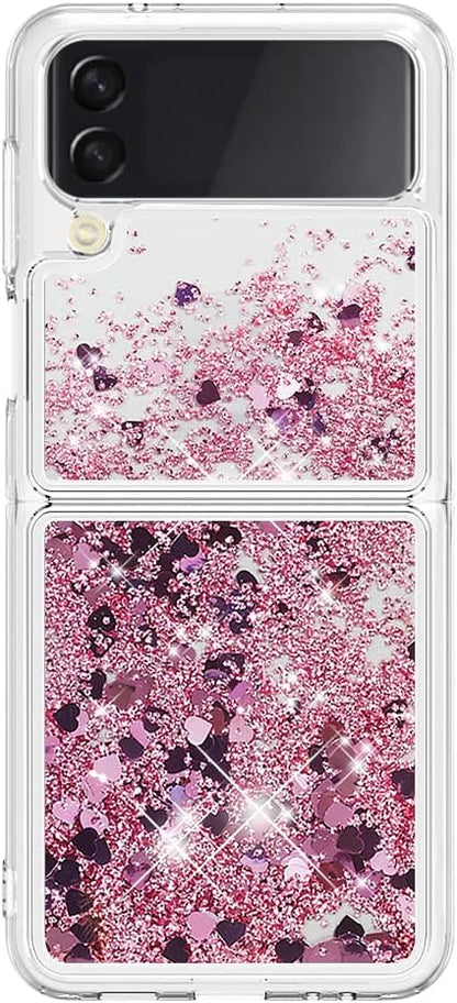 Sparkly Liquid Case Compatible with Samsung Z Flip 4 5G, Bling Floating Flexible Scratch Resistant Rubber Soft Silicone Phone Case Waterfall Transparent Cover Compatible with Samsung Galaxy Z Flip 4