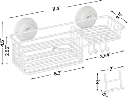 LEVERLOC Shower Caddy Suction Cup, Heavy Duty Bathroom Organizer for Inside Shower with Hooks & Soap Holder， NO-Drilling Bathroom Shower Holder-White