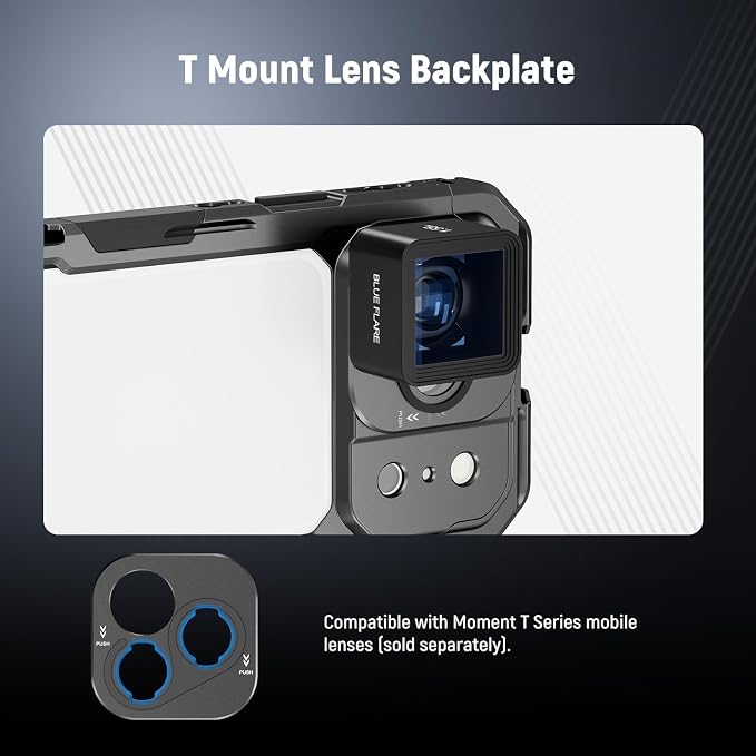 NEEWER Phone Cage Compatible with iPhone 17 Pro, Quick Release Video Rig Stabilizer Accessories with 67mm Filter Ring, 17mm Lens Backplate, T Mount Adapter, 4X Camera Control Cap, PA143 (Black)