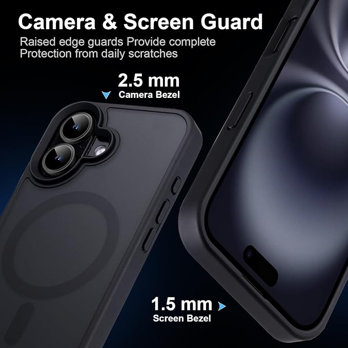 Strong Magnetic for iPhone 16 Plus case [10Ft Military-Grade Protection] Compatible with fit MagSafe Shockproof Slim Thin Cover 6.7 inch 16 Plus Phone case, Black