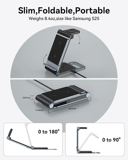 Wireless Charger for Samsung 3 in 1 Wireless Charging Station Foldable Wireless Charger Stand for Samsung S26 S25 Ultra S24 S23 S22 S21 / Z Flip/Z Fold Series for Galaxy Watch 8/7/6/5/4/ Galaxy Buds