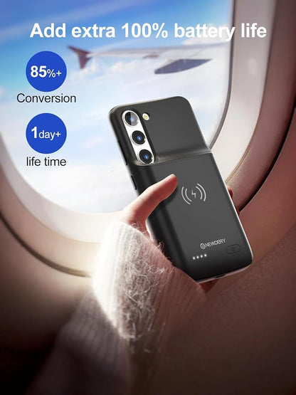 NEWDERY Battery Case for Samsung Galaxy S23, Qi Wireless Charging, Fast Charging, Sync Data Supported, 4700mAh Ultra Slim Portable Rechargeble Charger Case for S23 6.1" Black（Not for S23 Ultra/Plus