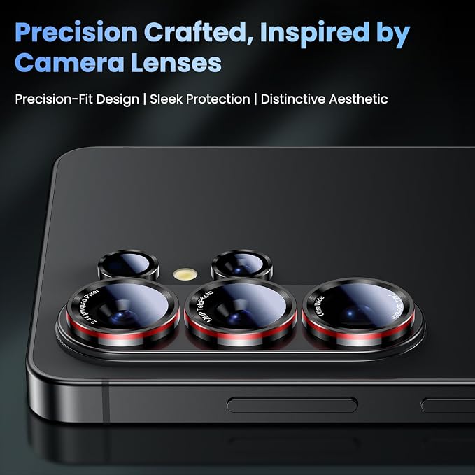 Uyiton for Samsung Galaxy S26 Ultra Camera Lens Protector - [Case-Friendly][Not Easy to Break][Ultra-Thin] Military-Grade Tempered Glass with Aluminum Metal Rear Camera Screen Cover - Black+Red