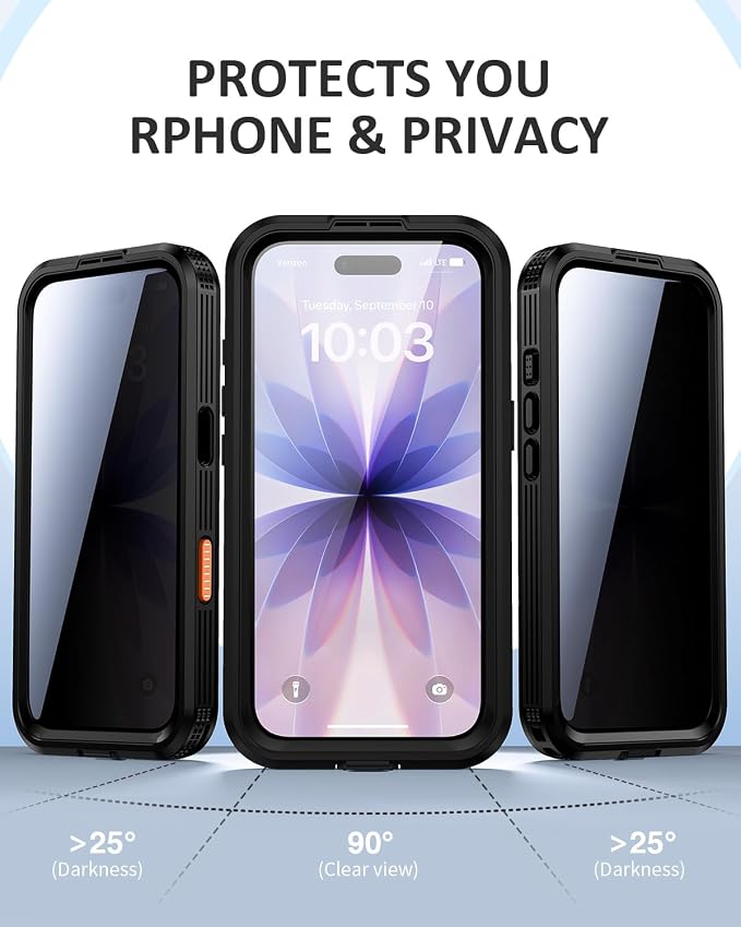 Lanhiem Magnetic for iPhone 17 Case, Built-in Privacy Screen Protector, IP68 Waterproof Dustproof Case, Compatible with MagSafe, Anti-Spy Full Body Phone Case for iPhone 17 6.3", Black
