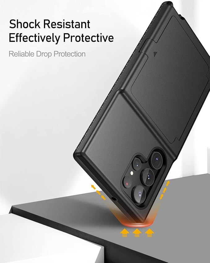 WeLoveCase Samsung Galaxy S22 Ultra Case Wallet Case with Credit Card Holder & Hidden Mirror, All-Round Protection Shockproof Phone Cover Designed for Samsung Galaxy S22 Ultra, 6.8 Inch Back Black
