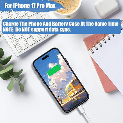 Battery Case for iPhone 17 Pro Max, 6000mAh Rechargeable Extended Battery Charging/Charger Case, Add 100% Extra Juice (6.9 Inches) Black