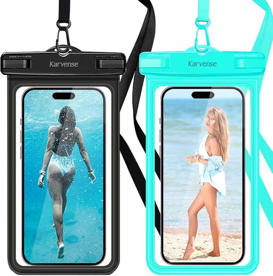 Waterproof Phone Pouch/Case, 2 Pack Waterproof Phone Holder/Bag for iPhone 15 14 13 12 11 Pro Max, Samsung Galaxy, Pixel, Universal Cell Phone Dry Bag for Travel, Beach, Shower, Kayaking, Snorkeling