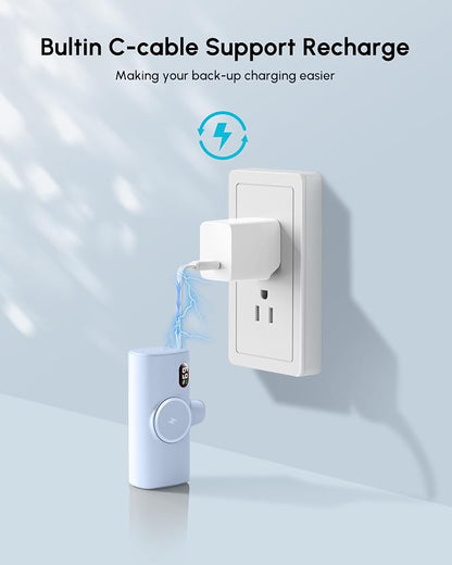 Small Blue Portable Charger for iPhone Power Bank with USB Type C Cable 5000mAh 15W Fast Charging Mini External Battery Pack for iPhone 14/13/12/16/15 Pro Max/Cellphones/Tablets Power Charger
