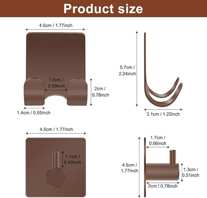CGBE 4 Pack Shower Hooks - Self Adhesive Shaver Holder Hanger for Bathroom, Damage Free Wall Hooks for Razor, Loofah Sponge - Brown