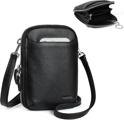 befen Genuine Leather Crossbody Cell Phone Purse for Women, Small Zip Around RFID Blocking Crossbody Wallet Bags