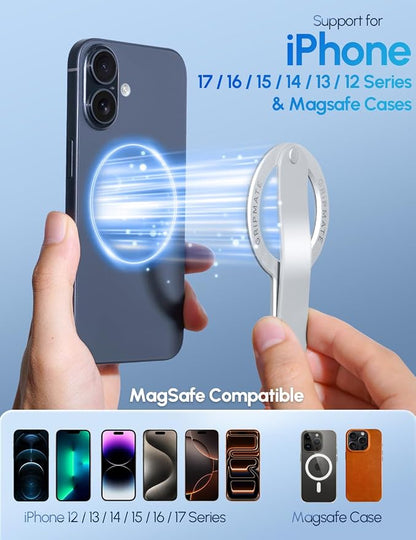 for MagSafe Phone Grip for iPhone - Magnetic Phone Ring Holder Detachable for iPhone 17 - Comfortable Finger Phone Loop Grip for Apple 16/15/14/13/12, Silver