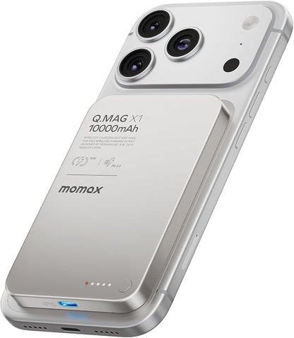MOMAX Magnetic Wireless Power Bank 10000mAh, Ultra-Slim 0.5" MagSafe-Compatible Portable Charger, 20W USB-C PD Fast Charging, for iPhone 17/16/15/14/13/12 Series, Samsung Galaxy & Google Pixel
