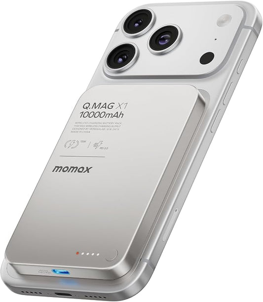 MOMAX Magnetic Wireless Power Bank 10000mAh, Ultra-Slim 0.5" MagSafe-Compatible Portable Charger, 20W USB-C PD Fast Charging, for iPhone 17/16/15/14/13/12 Series, Samsung Galaxy & Google Pixel