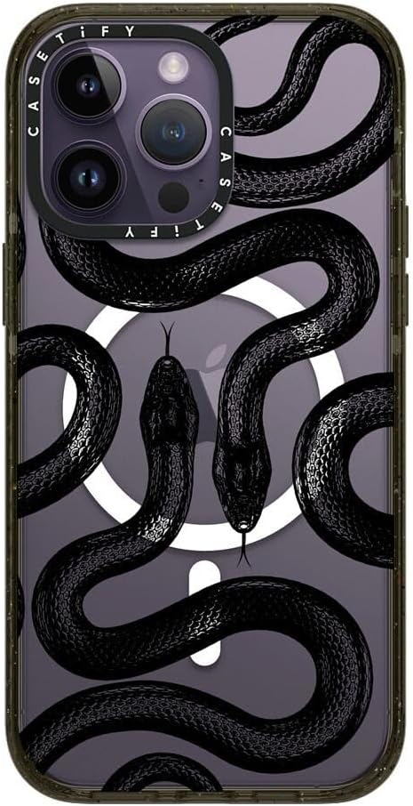 CASETiFY Impact iPhone 14 Pro Max Case [4X Military Grade Drop Tested / 8.2ft Drop Protection/Compatible with Magsafe] - Black Kingsnake - Glossy Black