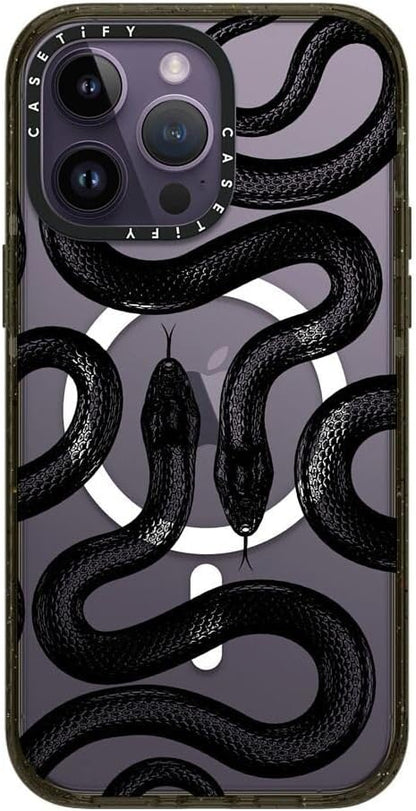 CASETiFY Impact iPhone 14 Pro Max Case [4X Military Grade Drop Tested / 8.2ft Drop Protection/Compatible with Magsafe] - Black Kingsnake - Glossy Black