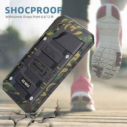 Mitywah Waterproof Case for iPhone Xs MAX, Shockproof Full Body Cover with Screen Protection, Heavy Duty Military Grade Defender Impact Rugged Strong Though Metal Shell for Outdoor, Camouflage