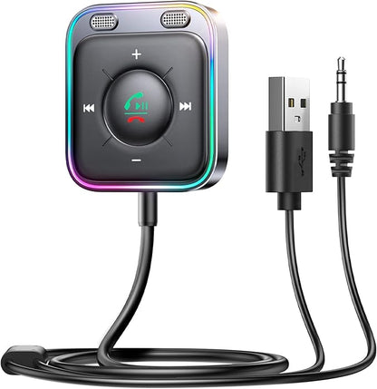 JOYROOM Bluetooth 6.0 AUX Car Adapter, Dual Mics Noise Cancellation, Plug-and-Play, Multifunction Button, 3.5mm Audio Adapter Bluetooth Receiver for Car Hands-Free Calls & Music, 2026 Upgrade, Black