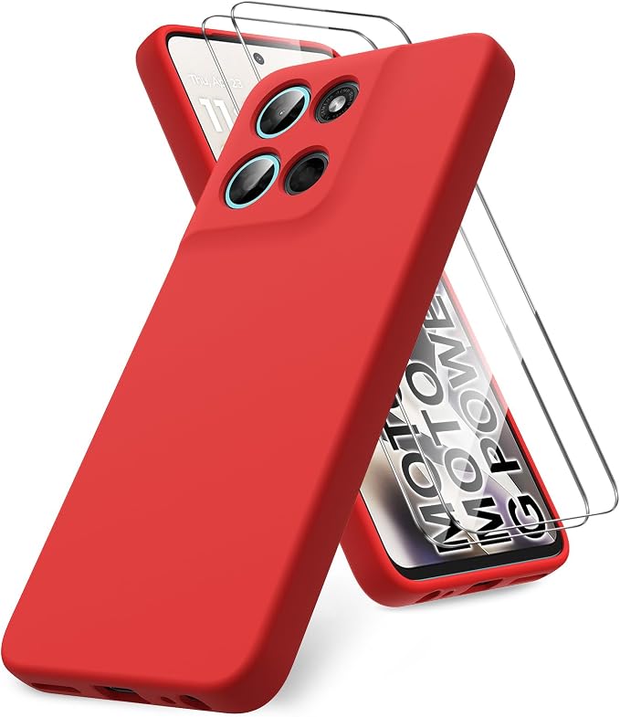for Motorola Moto G Power (2026) Case, 2 Pack Tempered Glass Screen Protectors, Soft TPU Silicone Shockproof Gel Cover-Red