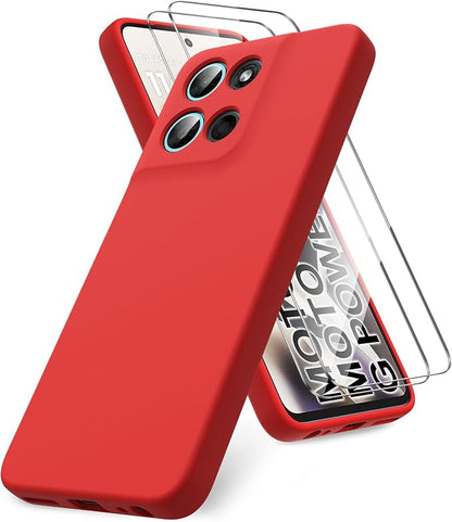 for Motorola Moto G Power (2026) Case, 2 Pack Tempered Glass Screen Protectors, Soft TPU Silicone Shockproof Gel Cover-Red