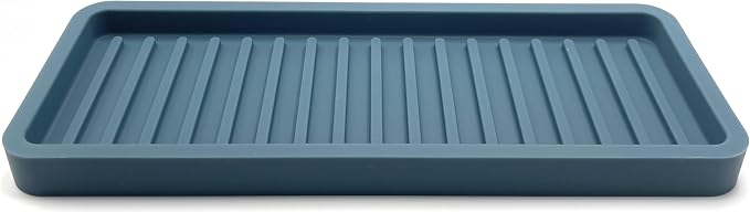 Happitasa Silicone Kitchen Sink Organizer Tray, Sponge Holder and Countertop Protector | Bathroom and Kitchen Soap Dish and Dispenser Tray (Smoky Blue, 9"x3.5", 5.6 Ounces)